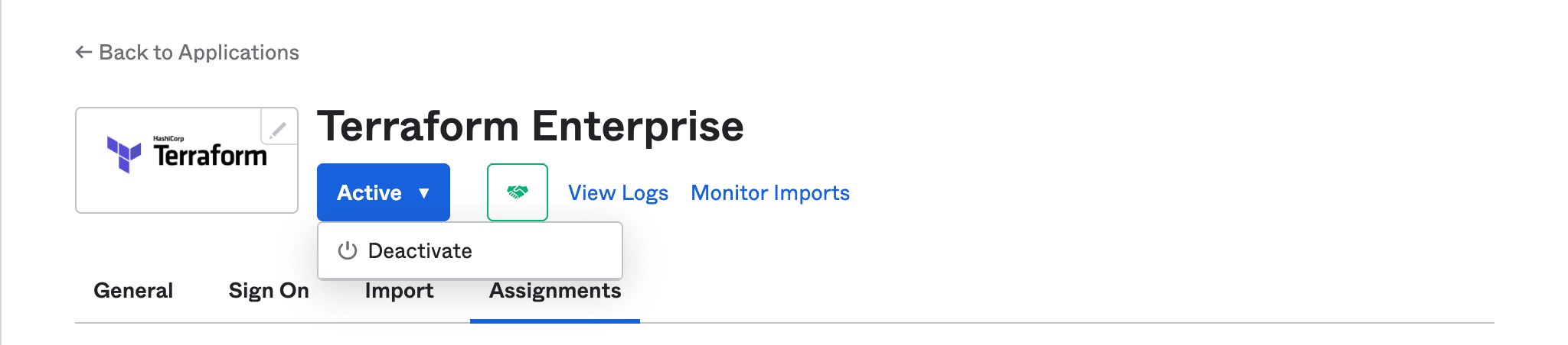 Deactivate Terraform Enterprise as SAML integration application from Okta