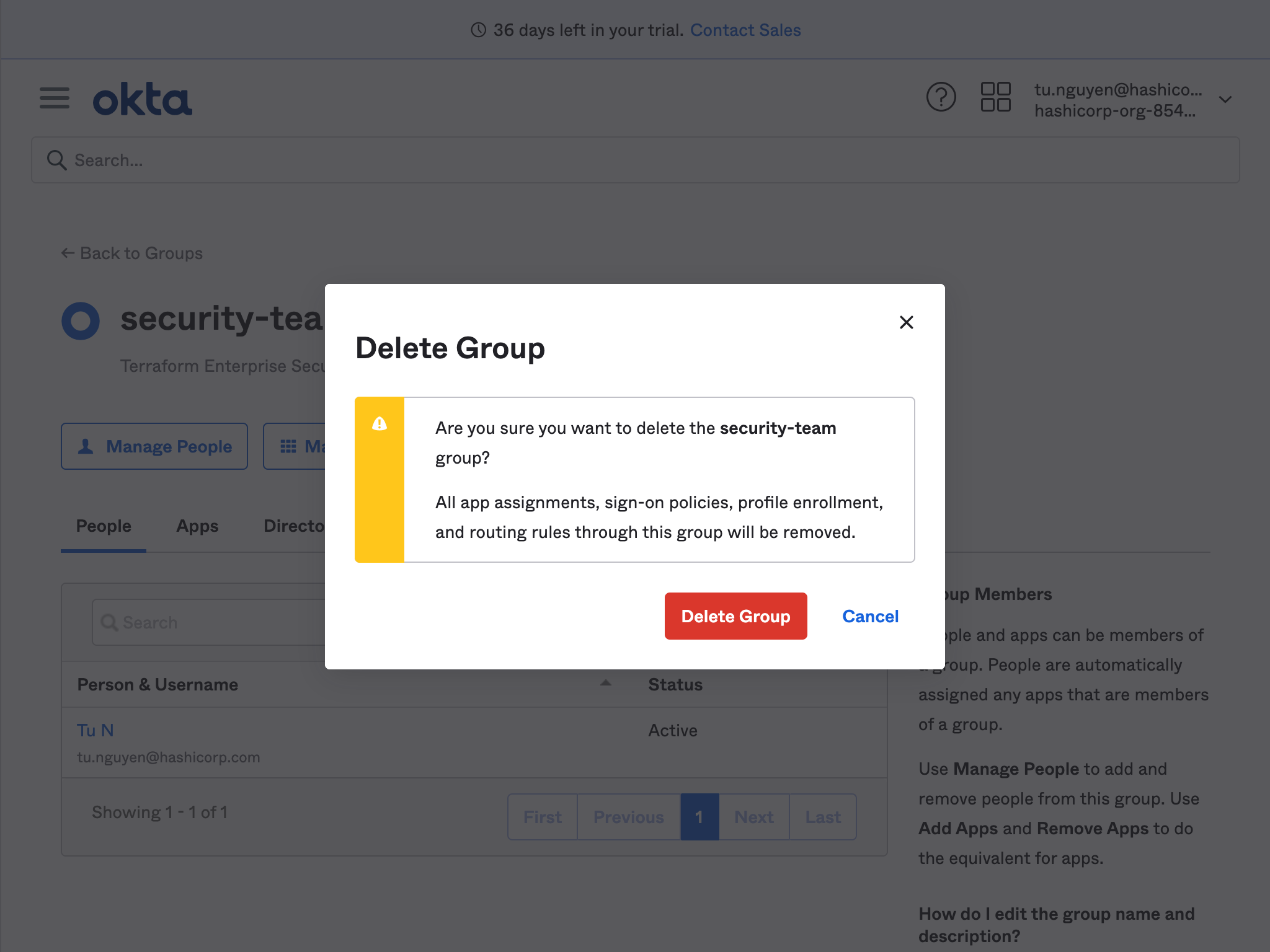 Delete Okta group