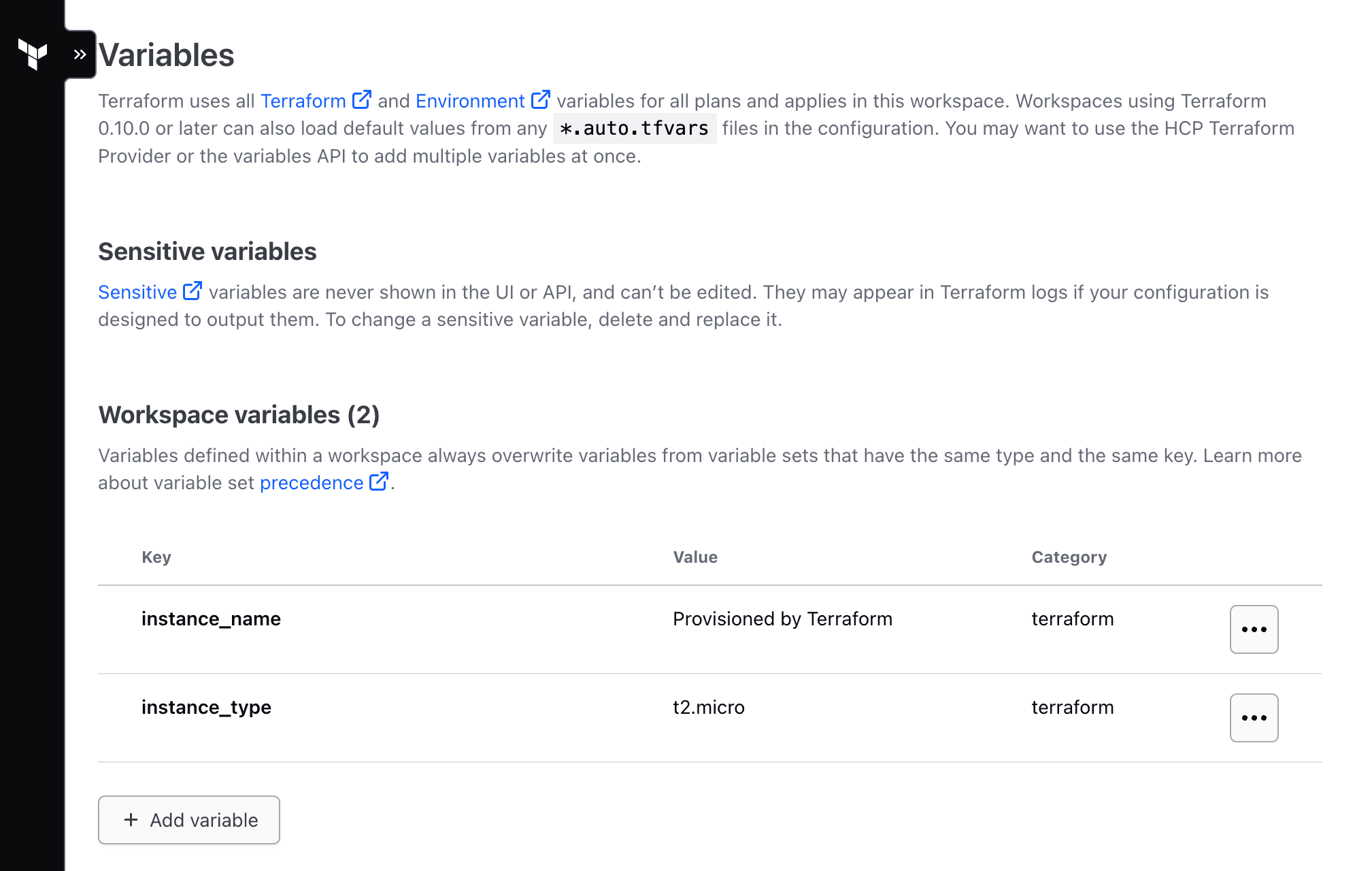 HCP Terraform Workspace variables interface