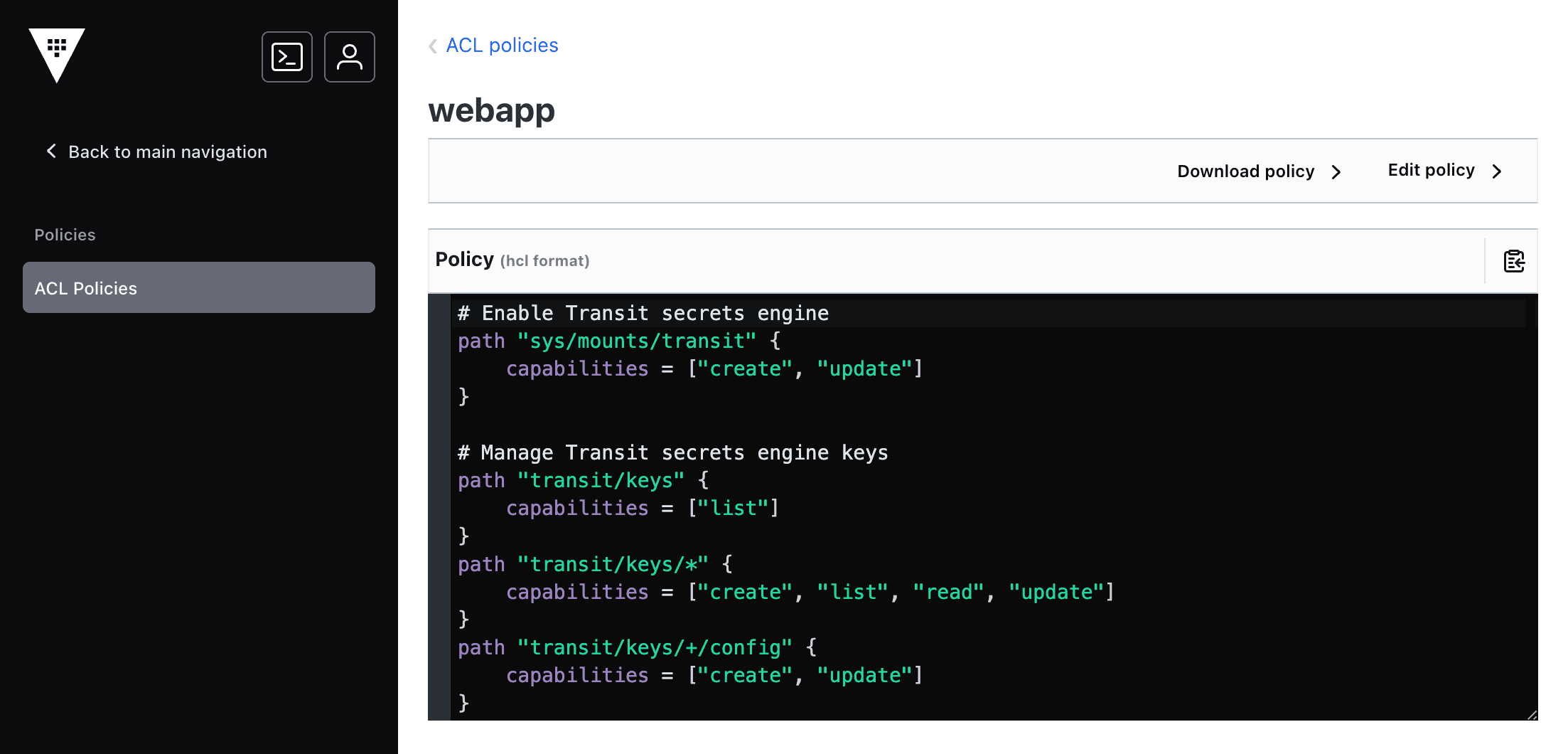 policy view with updated
definition