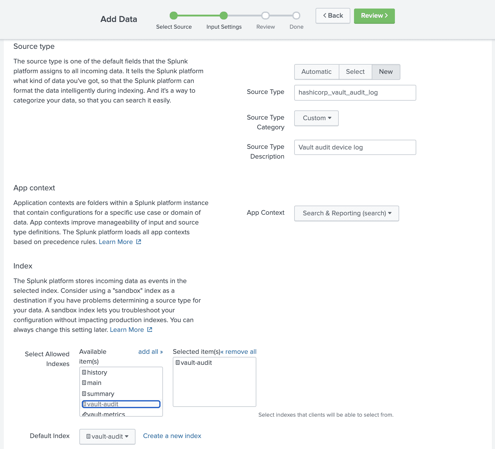 Example HEC input configuration